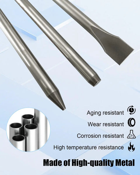 Pneumatic Taper Punch And Air Cold Chisel Three Piece Set, 18 Inch Length, 0.401 Inch Hammer Shank Diameter metal details
