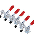 Heavy Duty Horizontal Toggle Clamps Clutch Tight Grip For Woodworking Jigs Welding Fixtures Electroplated Rustproof Steel Shop Built Assembly Hardware 5 Piece set viewed from the side.