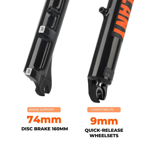 MTB Air Suspension Fork With 120mm Travel, 32mm Stanchions, 28.6mm 1 1/8 Inch Straight Steerer, 9mm QR details shown