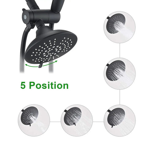 Black Shower Faucet Set With Tub Spout And Handheld Showerhead Built For High Pressure With 5 Position Spray Settings