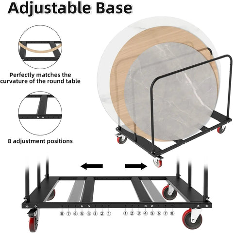 Heavy Duty Folding Table Cart With 1800 LB Capacity And 10 Table Load showcasing adjustable base and PU swivel wheels