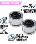 Pair Of 1.98 Inch Trailer Axle Wheel Hub Bearing Dust Caps Forged From Tough Galvanized Steel And Secure Rubber Plugs For Smoother Rides And Long Lasting Reliability On The Road showing product features.