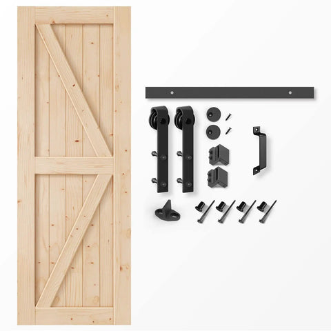Rock Solid Spruce Sliding Barn Door 32 By 84 Inches With Heavy Duty Track Hardware and Modern Catch parts with spruce panel.