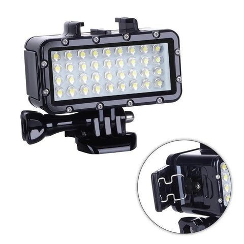Ultra Bright Waterproof Dimmable Underwater LED Light for GoPro Hero and DJI Osmo Action, 147ft depth, mount detail