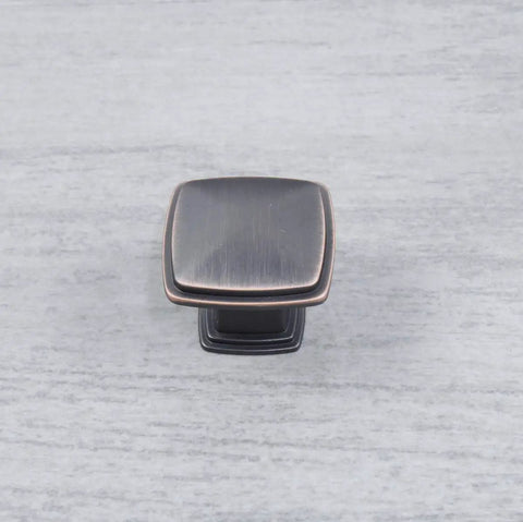 Oil Rubbed Bronze Square Cabinet Knob 1-1/4 Inch Diameter With Highlights, Traditional Style Hardware For Cabinets