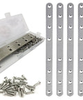 Rock Solid Heavy Duty Wood Furniture Corner Braces Stainless Steel Mending Plates With Screws 4 Pack displayed with screws in box.