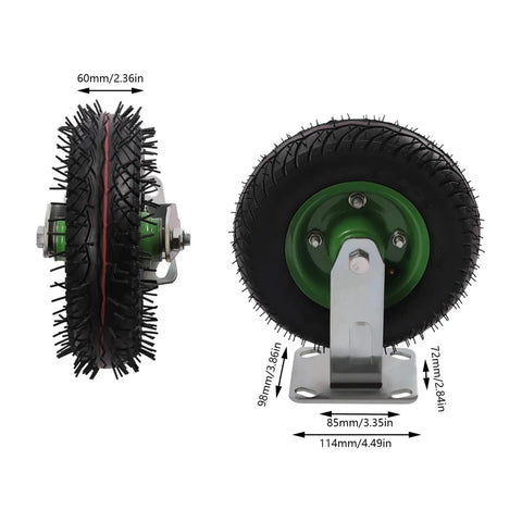 Heavy Duty 8 Inch Pneumatic Wheel Tires Offering Smooth As Butter Rolling Swivel And Rigid Casters For Garden Cart Furniture Movers No Sweat Moving Non Marking Rubber Wheels With Superior Floor Protection, side view with measurements.