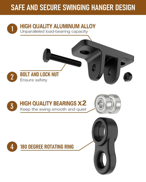 Porch Swing Hangers Kit With Screws And Bolts For Wooden Sets Indoor Outdoor Hanging Hooks 4 Pack Black Built Tough Aluminum Alloy Construction Rust Resistant Up To 5000 Lbs Load Easy Mount For Patio Porch