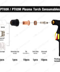 Electrode Tip Standoff For 62204 Plasma Cutter Torch Kit Pack Of 24 Replacement Consumables exploded view with torch and parts