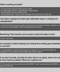 allsun ultrasonic leakage detector FAQ page with five Q&As (Q1–Q5) on gray background.