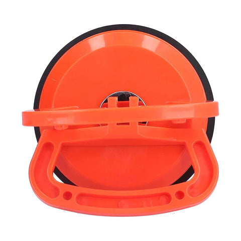 Power Grip Vacuum Cup 4-Inch with Lock and Release Handle, front view of orange suction tool for glass lifting and carrying