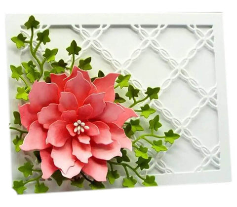 3D Floral Background Frame Cutting Dies Set For Scrapbooking And Card Making showing a pink flower on a lattice backdrop