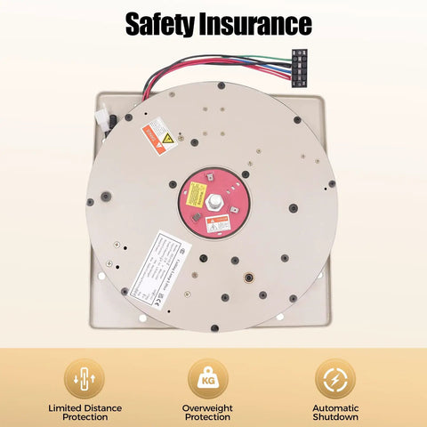 Premium Electric Chandelier Hoist 110V With Remote And Wall Switch For Effortless Lifting Up To 26 Feet Stroke And 220 Lbs Load Capacity safety insurance features with limited distance and overweight protection.
