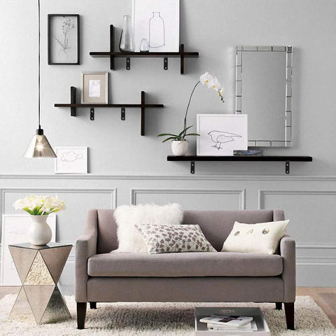 Heavy Duty Black Steel L Shelf Brackets Set 8 Pieces 5x3 Inch Decorative Angle Braces for Wall Shelves in living room