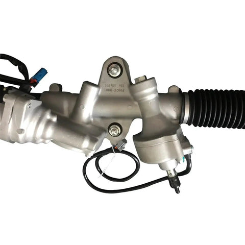 Premium Electric Assist Power Steering Rack And Pinion For SUVs EV Cars And Light Trucks, showing silver alloy body and connecting wires.