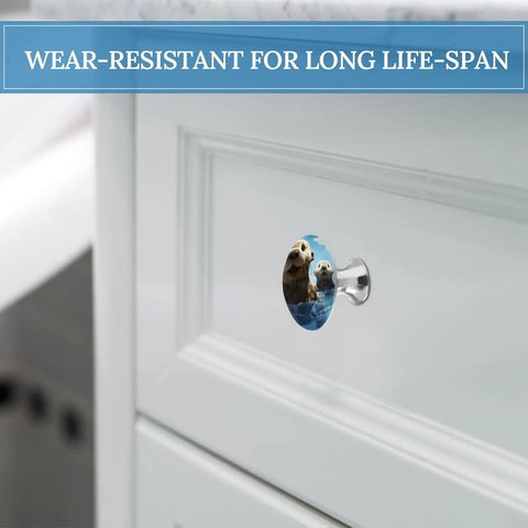 Dope Round Stainless Steel Cabinet Knobs With Screws 2 Pack Modern Cupboard Door Knobs With Exquisite Sea Otter Print handle