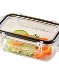 Airtight Food Storage Container With Lid 13.5oz - Leak-Proof Baby Food Box, BPA-Free, holds sliced vegetables, clear plastic, side view.