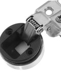 Close-up of metal soft close cabinet hinge for frameless kitchen doors with hydraulic damping for full overlay use by ABOOFAN.