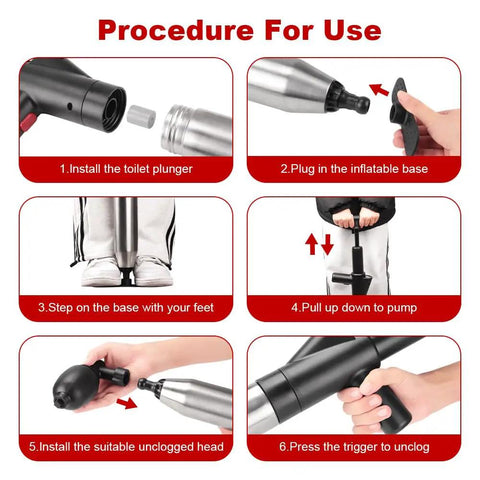 Heavy Duty High Pressure Toilet Plunger With Barometer And Extra Long Handle To Blast Away Pesky Clogs From Toilets Kitchen Sinks And Showers In Minutes No Sweat Air Drain Blaster For Home Plumbing Fixes On The Go, installation instructions.