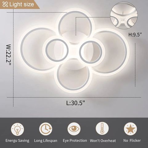 Image of 30.5 Inch Acrylic LED Ring Ceiling Light Fixture Dimmable Flush Mount Chandelier with modern circle design.
