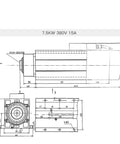 Technical drawing of Heavy Duty 4.5kw And 7.5kw Air Cooled Spindle Motor With Auto Tool Change Rack 380V Iso30 Taper dimensions.