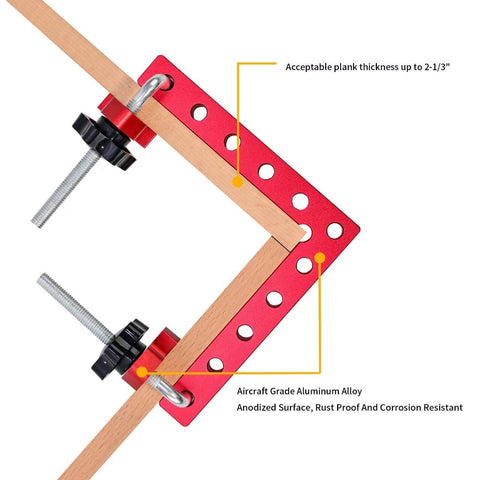 Right Angle Corner Clamps Set, 4 Pack 5.5 x 5.5 Inches Aluminum Alloy, CNC Precision Cut, Anodized Red Finish, 90 Degree Woodworking Clamps For Picture Frames, Cabinets, And Drawers, Includes Metric And Imperial Measurements