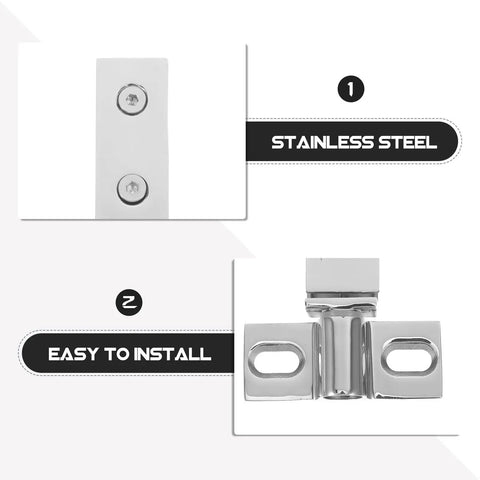 Heavy Duty Stainless Steel Shower Door Pivot Hinges With Smart Dual Hole Design For No Sweat Glass Door Swap and Top Shelf Bathroom Hardware Makeover, showcasing stainless steel finish and easy install features.