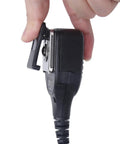 Side view of Hands Free Two Way Pro Grade Radio Shoulder Microphone For Hytera Walkie Talkie With IP54 Water Resistant Clip On Mic