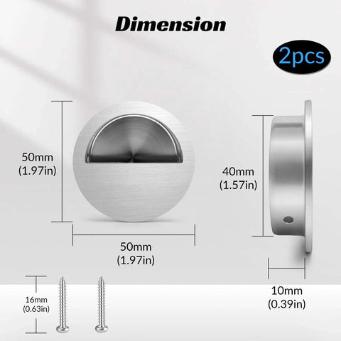 Round Recessed Sliding Closet Door Pulls 40mm Inner Diameter Stainless Steel Door Handle dimensions and screws shown