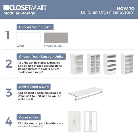 Super Slick Modular Closet Storage Organizer With Four Stackable Drawers In Taupe Decked Out With Decorative Trim And A Solid Back Panel For A Gotta Have Organized Space Vibe That Stays Tight And Totally Hassle Free