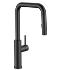 FORIOUS Kitchen Faucet with Pull Down Sprayer, Black High U-Spout, modern matte black design with a pull-down sprayer.