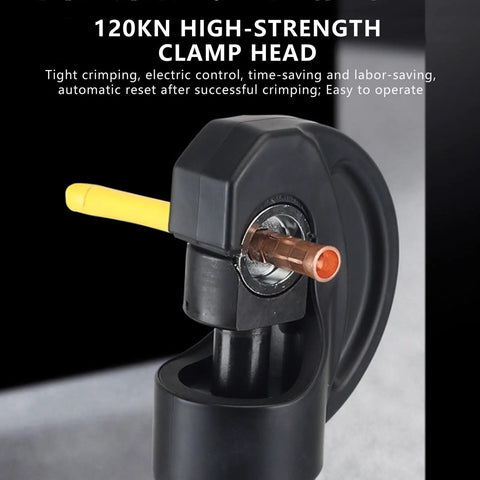 18V Hydraulic Crimping Pliers With Digital Display Cordless Rechargeable Wire Cable Lug Tool Heavy Duty showing high-strength clamp head.