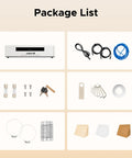 Package list for 55W Desktop CO2 Laser Engraver includes tools, cables, and materials for wood acrylic leather cutting.