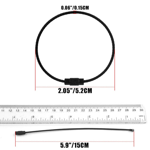 20 Pcs Black Stainless Steel Wire Keychains 1.5mm Thick Elastic Wire Rope Loops 5.9 Inches Long Heavy Duty Durable Luggage Tag Rings