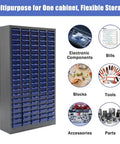 100 Drawer Parts Cabinet With ABS Drawers, Tool And Hardware Organizer Cabinet with labeled drawers, grey steel frame