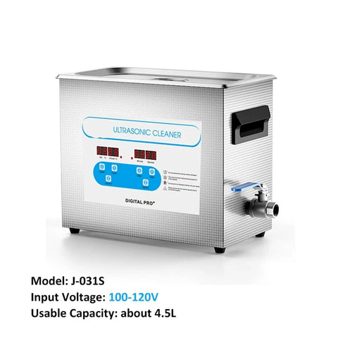 6.5L Heated Ultrasonic Cleaner With Digital Timer And Heater Deep Cleaning For Carburetors, Engine Parts, Jewelry, Tools, Eyeglasses, Industrial grade Stainless Steel Bath Ultra Sonics Machine in silver finish.