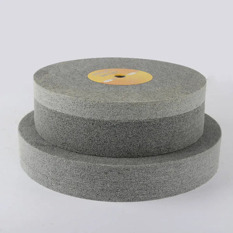 Two grey nylon fiber buffing pads stacked, part of Nylon Fiber Polishing Wheel Buffing Pad Set 5pc Pro Grade High Efficiency Fine Polishing For Metal And Stainless Steel Perfect For Plant Maintenance And Metal Fabrication