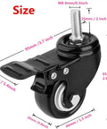 4 Pack Heavy Duty Swivel Casters With Brake, 1.5 Inch Non Marking Polyurethane Wheels size dimensions with threaded stem mount