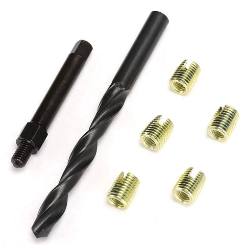 12 Piece M8 By 1.25 Thread Repair Kit With Self Tapping Inserts For Automotive, Military, Home Appliances, Engineering Plastics, And Die Castings, Built Tough To Stop Loosening And Resist Vibration, carbon steel inserts with drill and tap