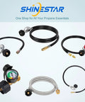 Assortment of propane regulator hoses with 3/8 inch female flare replacements for grills, griddles, heaters, and fire pits.