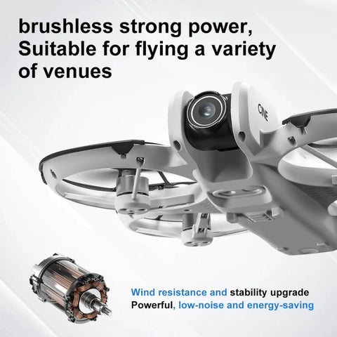 Close-up of Phone Free FPV RC Drone with Built In Display Screen Remote Controller showing brushless motor and stability features.
