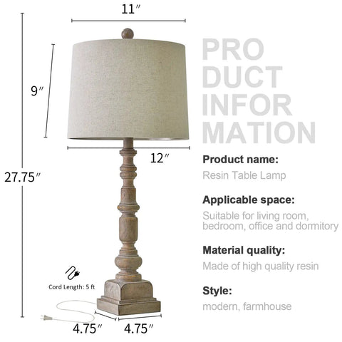 Two 24 Point 5 Inch Three Way Dimmable Touch USB Farmhouse Table Lamps Set Of Two With USB Ports For Living Room Or Bedroom Rustic Bedside Nightstand Lamps Includes Two Bulbs