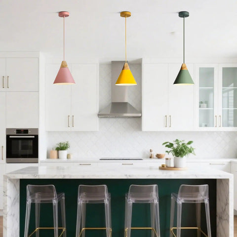 Cone Pendant Lights 3 Pack For Kitchen Island Small Nordic Barn Style Pendant Fixtures Pink Indoor Ceiling Lighting For Dining Room
