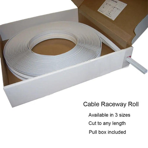 Large 1125 Surface Cable Raceway Roll 50ft White With Adhesive Backing Paintable PVC channel boxed in packaging