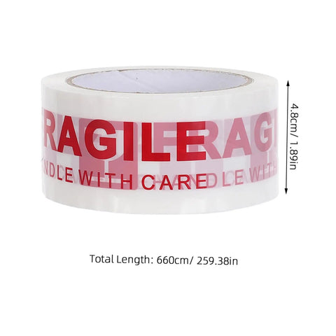 Fragile Warning Packing Tape Set With 5 Rolls, Heavy Duty Shipping Tape featuring high visibility red Fragile lettering, 4.8cm x 660cm.