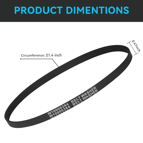 Washer Drive Belt For Top Load Washers That Hold Up, Compatible With Maytag Whirlpool Amana, Replacement Part AP6333320 PS12578772 4845287 W10808317 W1080831, Long Lasting Rubber Belt For Quiet Durable Operation, 21.4-inch circumference, 0.47-inch wide