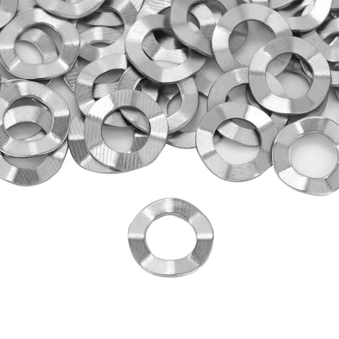 Heavy Duty Wave Spring Washers M8 50 Pack Stainless Steel Anti Loosening Hardware sitting among multiple wave washers.