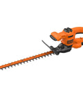 Heavy Duty Electric Hedge Trimmer With 420 Watt Motor And 45CM Cutting Blade For Fast Yard Cleanup, orange body and ergonomic T grip.