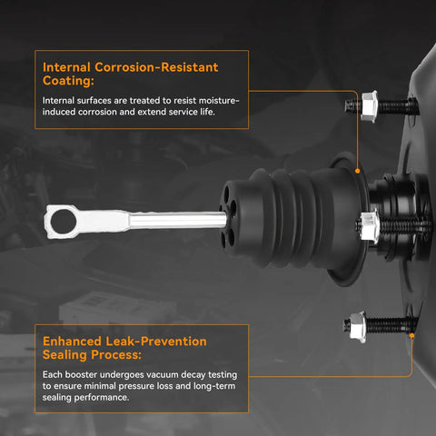 Internal view of Premium Vacuum Power Brake Booster compatible with Chevy and GMC trucks, showcasing sealing process.