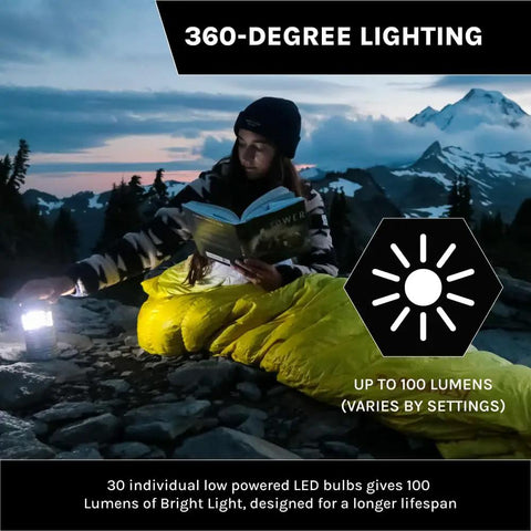 Person reading by Pop-Up LED Lantern 100 Lumen, 360 Degree Bright Light, IPX4 Water Resistant, during outdoor camping